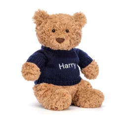 Jellycat Bartholomew Bear with Personalised Navy Jumper< All Soft Toys|Bartholomew Bear & Friends