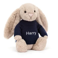 Jellycat Bashful Beige Bunny with Personalised Navy Jumper< All Soft Toys|Bashful Bunnies