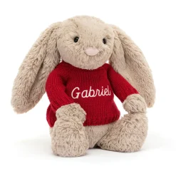 Jellycat Bashful Beige Bunny with Personalised Red Jumper< All Soft Toys|Bashful Bunnies