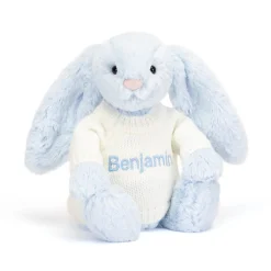 Jellycat Bashful Blue Bunny with Personalised Cream Jumper< All Soft Toys|Bashful Bunnies