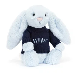 Jellycat Bashful Blue Bunny with Personalised Navy Jumper< All Soft Toys|Bashful Bunnies