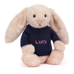 Jellycat Bashful Blush Bunny with Personalised Navy Jumper< All Soft Toys|Bashful Bunnies