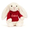 Jellycat Bashful Cream Bunny with Personalised Red Jumper< All Soft Toys|Bashful Bunnies