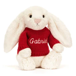 Jellycat Bashful Cream Bunny with Personalised Red Jumper< All Soft Toys|Bashful Bunnies