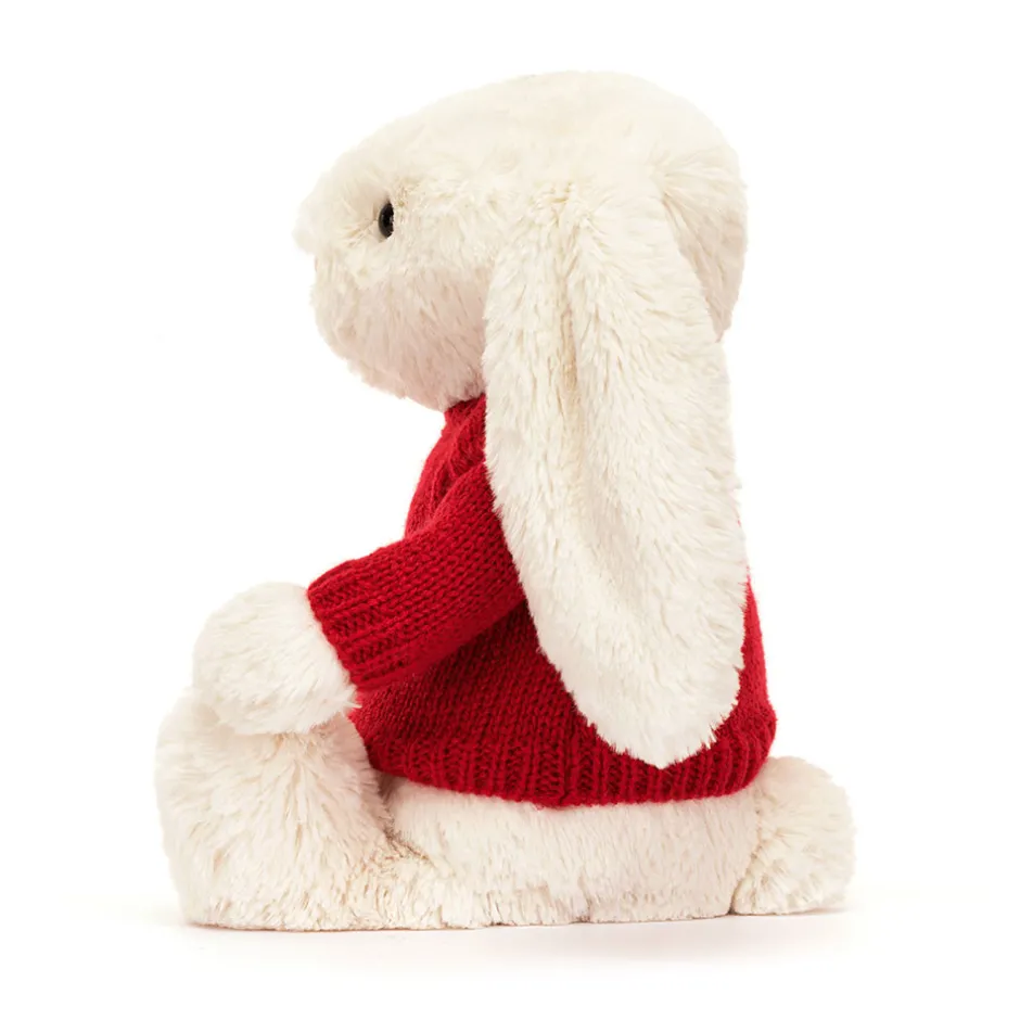 Jellycat Bashful Cream Bunny with Personalised Red Jumper< All Soft Toys|Bashful Bunnies