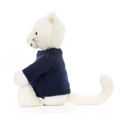 Jellycat Bashful Cream Kitten with Personalised Navy Jumper< All Soft Toys|All Bashfuls