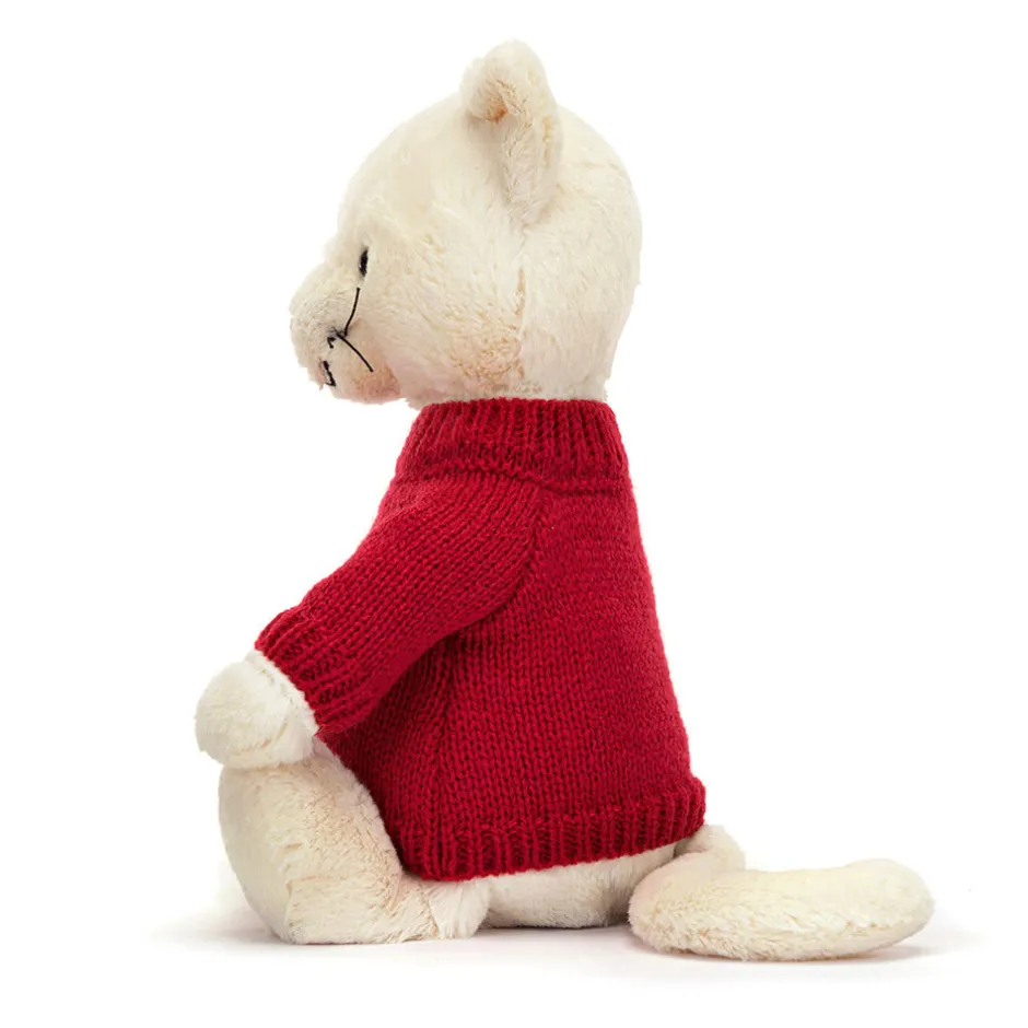 Jellycat Bashful Cream Kitten with Personalised Red Jumper< All Soft Toys|All Bashfuls