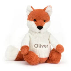 Jellycat Bashful Fox Cub with Personalised Cream Jumper< All Soft Toys|All Bashfuls