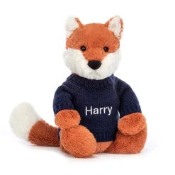 Jellycat Bashful Fox Cub with Personalised Navy Jumper< All Soft Toys|All Bashfuls