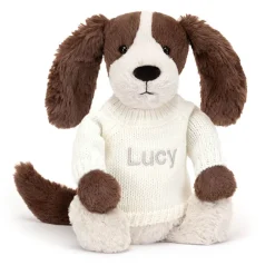 Jellycat Bashful Fudge Puppy with Personalised Cream Jumper< All Soft Toys|All Bashfuls