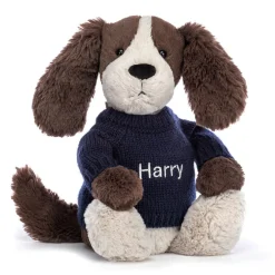 Jellycat Bashful Fudge Puppy with Personalised Navy Jumper< All Soft Toys|All Bashfuls