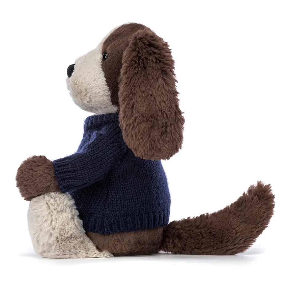 Jellycat Bashful Fudge Puppy with Personalised Navy Jumper< All Soft Toys|All Bashfuls