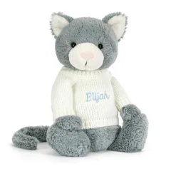 Jellycat Bashful Kitten with Personalised Cream Jumper< All Soft Toys|All Bashfuls