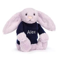 Jellycat Bashful Lilac Bunny with Personalised Navy Jumper< All Soft Toys|Bashful Bunnies