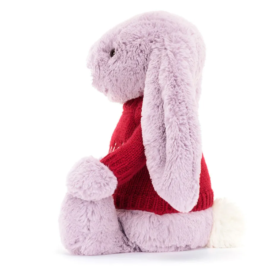 Jellycat Bashful Lilac Bunny with Personalised Red Jumper< All Soft Toys|Bashful Bunnies