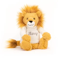 Jellycat Bashful Lion with Personalised Cream Jumper< All Soft Toys|All Bashfuls