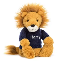Jellycat Bashful Lion with Personalised Navy Jumper< All Soft Toys|All Bashfuls