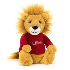 Jellycat Bashful Lion with Personalised Red Jumper< All Soft Toys|All Bashfuls