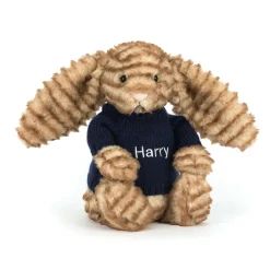 Jellycat Bashful Luxe Bunny Juniper with Personalised Navy Jumper< All Soft Toys|View All
