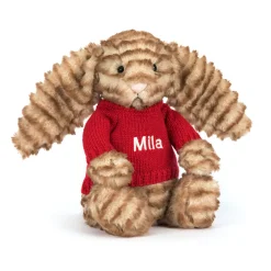Jellycat Bashful Luxe Bunny Juniper with Personalised Red Jumper< All Soft Toys|View All