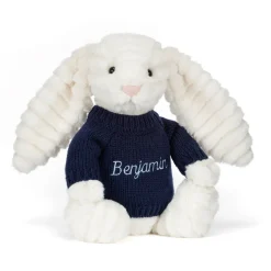 Jellycat Bashful Luxe Bunny Nimbus with Personalised Navy Jumper< All Soft Toys|View All