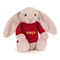 Jellycat Bashful Luxe Bunny Rosa with Personalised Red Jumper< All Soft Toys|Bashful Bunnies
