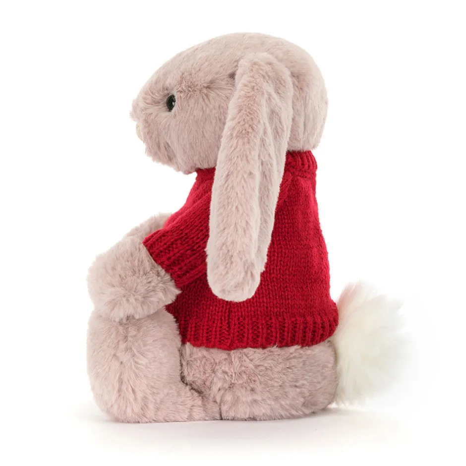 Jellycat Bashful Luxe Bunny Rosa with Personalised Red Jumper< All Soft Toys|Bashful Bunnies
