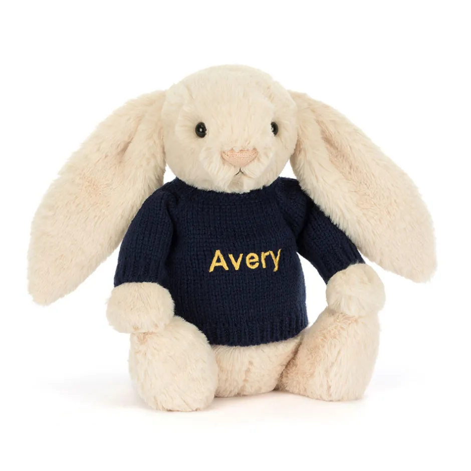 Jellycat Bashful Luxe Bunny Willow with Personalised Navy Jumper< All Soft Toys|Bashful Bunnies