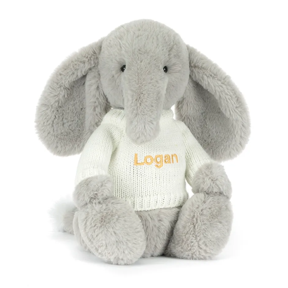 Jellycat Bashful Luxe Elephant Thuddeus with Personalised Cream Jumper< All Soft Toys|All Bashfuls