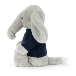 Jellycat Bashful Luxe Elephant Thuddeus with Personalised Navy Jumper< All Soft Toys|All Bashfuls