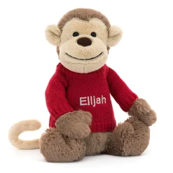 Jellycat Bashful Monkey with Personalised Red Jumper< All Soft Toys|All Bashfuls