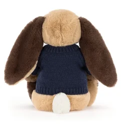 Jellycat Bashful Patchwork Brown Bunny with Personalised Navy Jumper< All Soft Toys|Bashful Bunnies