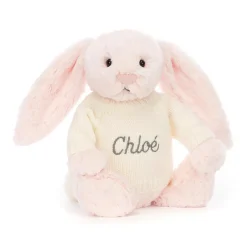 Jellycat Bashful Pink Bunny with Personalised Cream Jumper< Best Sellers|All Soft Toys