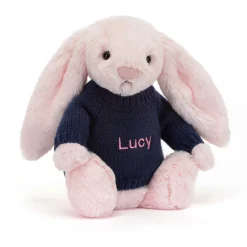 Jellycat Bashful Pink Bunny with Personalised Navy Jumper< All Soft Toys|Bashful Bunnies
