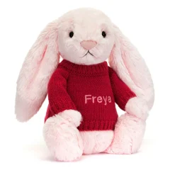 Jellycat Bashful Pink Bunny with Personalised Red Jumper< All Soft Toys|Bashful Bunnies