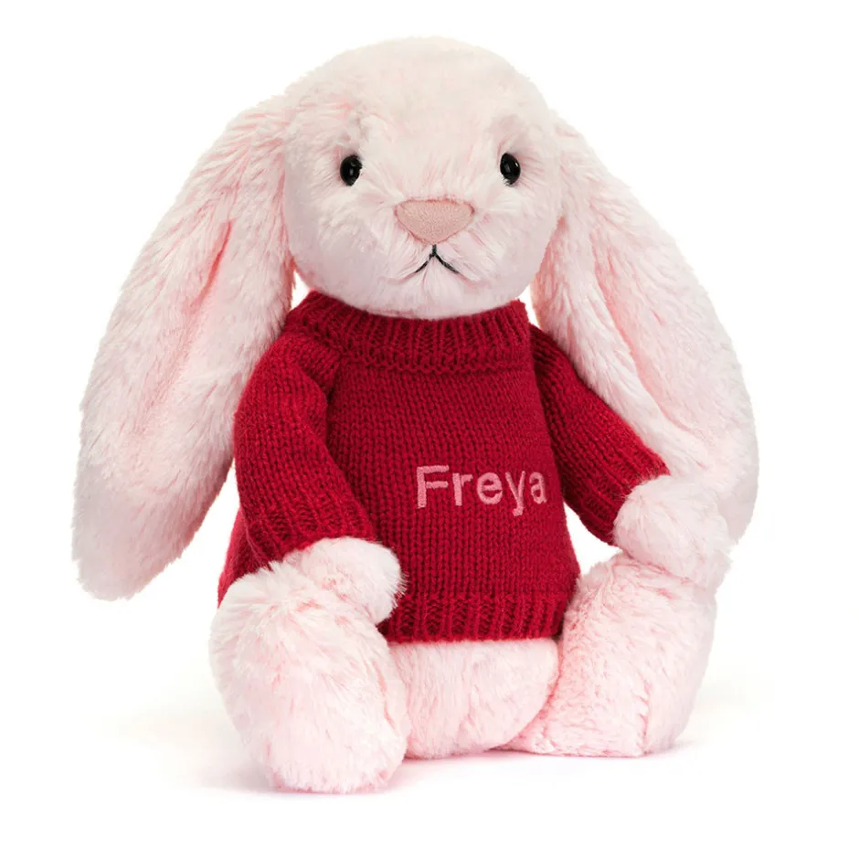 Jellycat Bashful Pink Bunny with Personalised Red Jumper< All Soft Toys|Bashful Bunnies