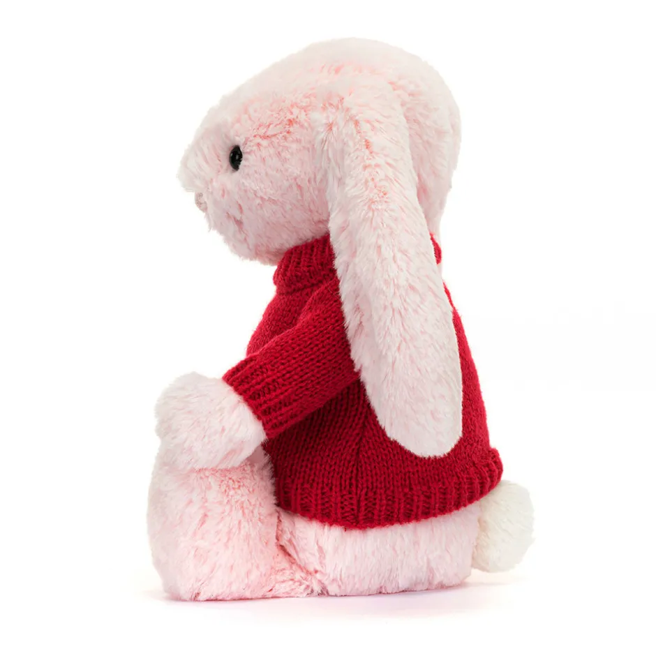 Jellycat Bashful Pink Bunny with Personalised Red Jumper< All Soft Toys|Bashful Bunnies