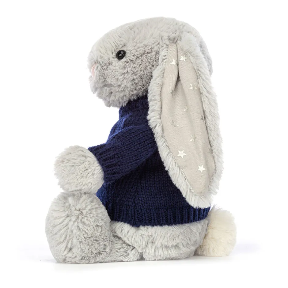 Jellycat Bashful Shimmer Bunny with Personalised Navy Jumper< All Soft Toys|Bashful Bunnies