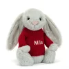 Jellycat Bashful Shimmer Bunny with Personalised Red Jumper< All Soft Toys|Bashful Bunnies