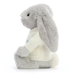 Jellycat Bashful Silver Bunny with Personalised Cream Jumper< Best Sellers|All Soft Toys