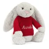 Jellycat Bashful Silver Bunny with Personalised Red Jumper< All Soft Toys|Bashful Bunnies