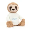 Jellycat Bashful Sloth with Personalised Cream Jumper< All Soft Toys|All Bashfuls