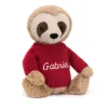 Jellycat Bashful Sloth with Personalised Red Jumper< All Soft Toys|All Bashfuls