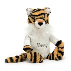Jellycat Bashful Tiger with Personalised Cream Jumper< All Soft Toys|All Bashfuls