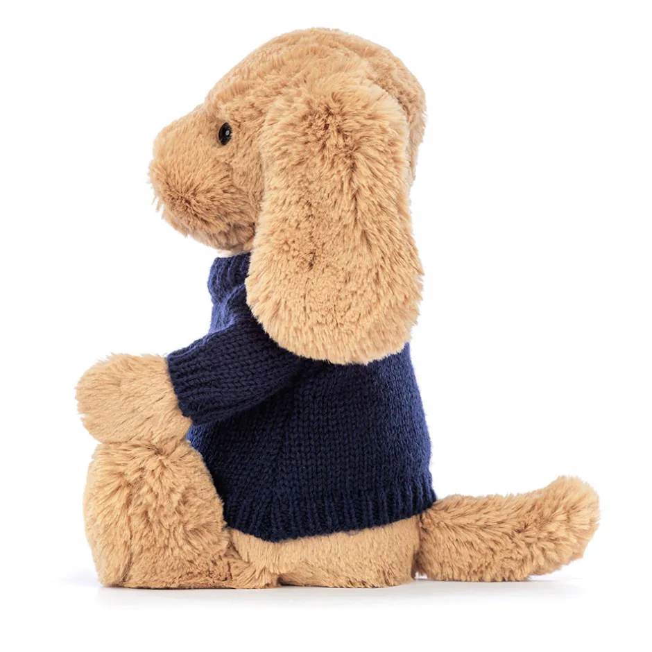 Jellycat Bashful Toffee Puppy with Personalised Navy Jumper< All Soft Toys|All Bashfuls