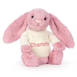 Jellycat Bashful Tulip Pink Bunny with Personalised Cream Jumper< All Soft Toys|Bashful Bunnies