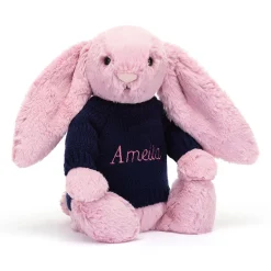 Jellycat Bashful Tulip Pink Bunny with Personalised Navy Jumper< All Soft Toys|Bashful Bunnies