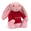 Jellycat Bashful Tulip Pink Bunny with Personalised Red Jumper< All Soft Toys|Bashful Bunnies