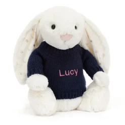 Jellycat Bashful Twinkle Bunny with Personalised Navy Jumper< All Soft Toys|Bashful Bunnies