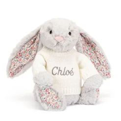 Jellycat Blossom Silver Bunny with Personalised Cream Jumper< All Soft Toys|Bashful Bunnies